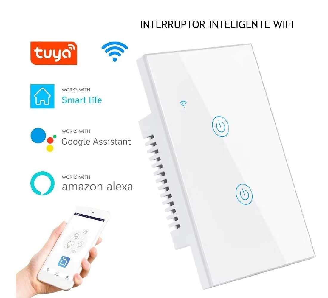 Interruptor Doble De Pared Inteligente Con Wi-Fi, Control De Luces Desde Su Celular, Alexa o Asistente De Google.